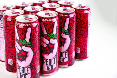 January 8, 2022. Spartanburg, USA. A Peace Tea can from the Coca-Cola company with a natural flavor.のeditorial素材
