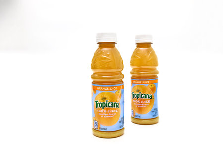 January 27, 2023. Spartanburg, SC USA. Vitamin C fortified Tropicana 100 percent orange juice.のeditorial素材