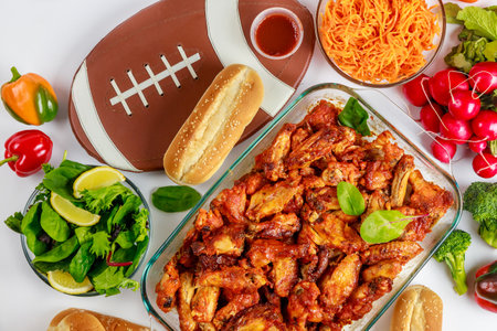 Buffalo chicken wings for American football fans watching the championship game.の写真素材
