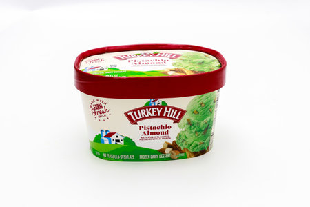 January 28, 2023. Spartanburg, SC USA. Pistachio almond flavor premium ice cream from Turkey Hill.のeditorial素材