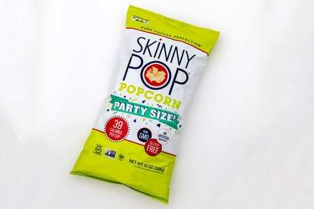 February 3, 2023. Spartanburg, SC USA. Bag of Skinny Pop party size popcorn.のeditorial素材