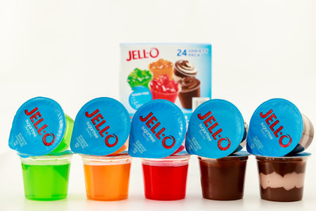 February 3, 2023. Spartanburg, SC USA. Assortment of Jello-O gelatin snacks packaged in plastic cups.のeditorial素材