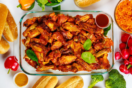 Wings with buffalo sauce baked in the oven.の写真素材