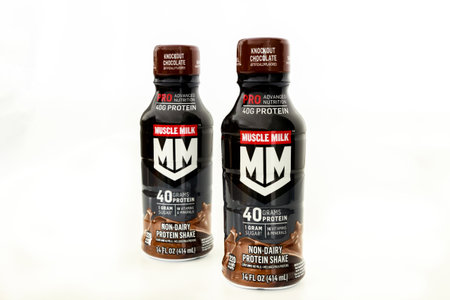 February 3, 2023. Spartanburg, SC USA. Chocolate protein shakes from Muscle Milk.のeditorial素材