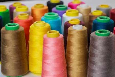 Sewing thread spools in a different colors.の写真素材
