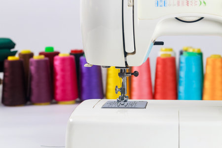Colorful threads are used on sewing machines.の写真素材