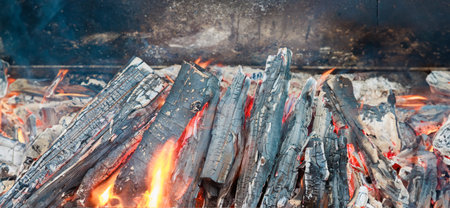 A bonfire of burning logs with flames of red and orange color.