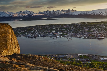 Panorama of the port city of Tromso in northern Norwayの写真素材