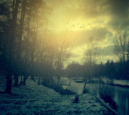 Vintage photo of idyllic winter sceneの写真素材