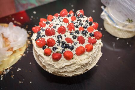 cake on the wooden tableの写真素材