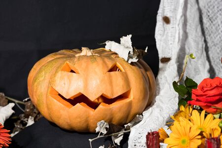 autumn holiday decoration with pumpkinの写真素材