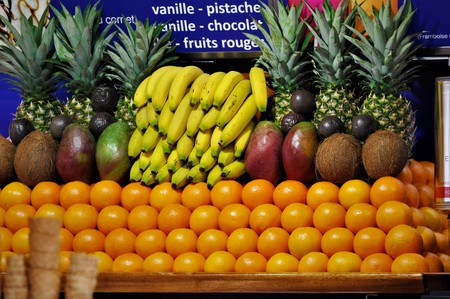 Fruits / oranges-bananas-coconut-mangoの写真素材