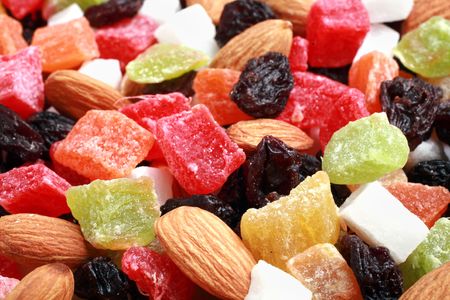Dried fruits and nuts collection close up selective focusの写真素材