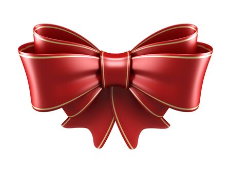 Red satin gift bow isolated on whiteの写真素材