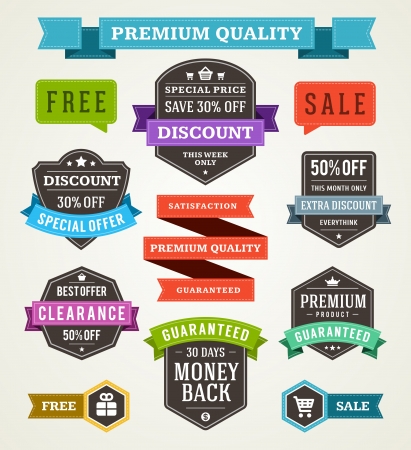 vintage sale labels and ribbons set design elementsのイラスト素材