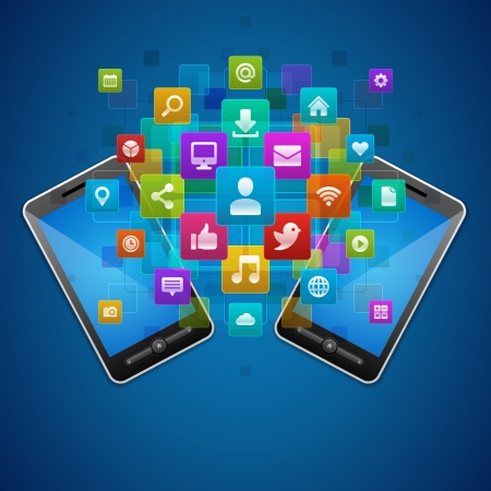 Social media icons and mobile phone vector background のイラスト素材