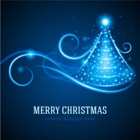 Christmas tree from light lines background  Vector illustration  Greeting card or invitation のイラスト素材