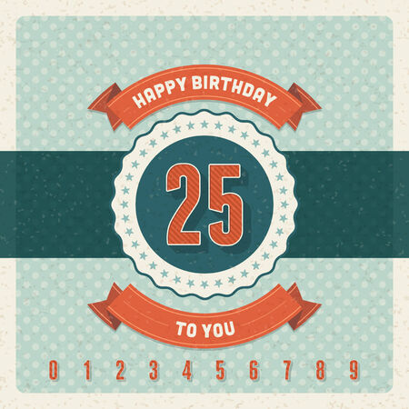 Vintage happy birthday vector card background  Retro happy birthday message and years numbers  のイラスト素材