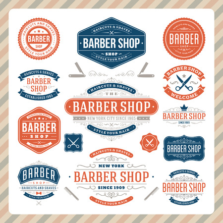 Barber shop vintage retro flourish and calligraphic typographic design elements のイラスト素材