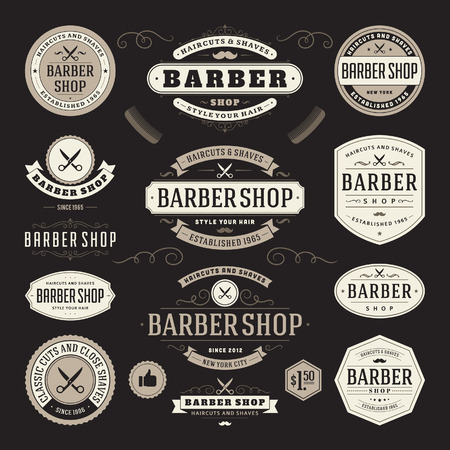 Barber shop vintage retro flourish and calligraphic typographic design elementsのイラスト素材