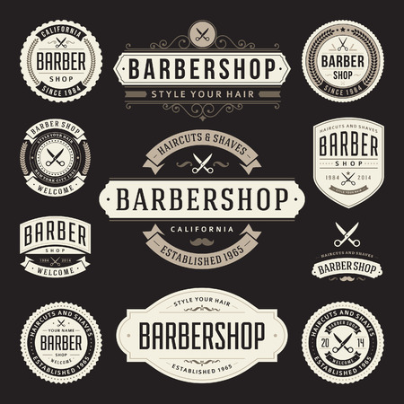 Barber shop vintage retro flourish and calligraphic typographic design elementsのイラスト素材