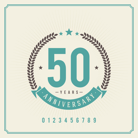 Vintage anniversary message emblem  Retro vector background