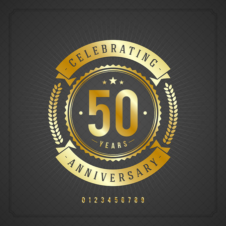 Golden vintage anniversary message emblem  Retro vector background  のイラスト素材