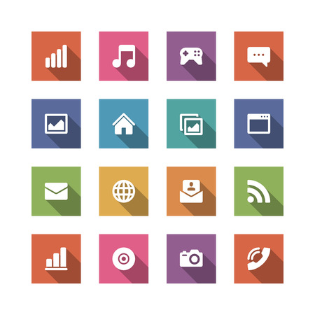 Flat vector icons concept  Design elements for business, social media,web site and mobile phone templates  design  Long shadow effect のイラスト素材
