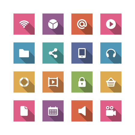 Flat vector icons concept  Design elements for business, social media,web site and mobile phone templates  design  Long shadow effect のイラスト素材