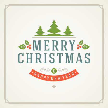 Christmas retro typography and ornament decorationのイラスト素材