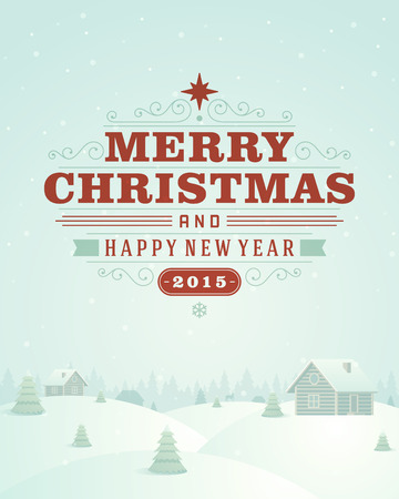 Christmas landscape retro typography and ornament decorationのイラスト素材