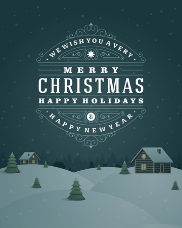 Christmas landscape retro typography and ornament decorationのイラスト素材
