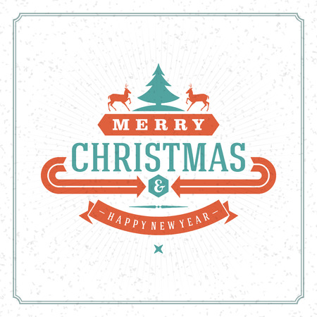 Christmas retro typographic and ornament decoration. Merry Christmas holidays wish greeting card and vintage background. Happy new year message. Vector illustration Eps 10.のイラスト素材
