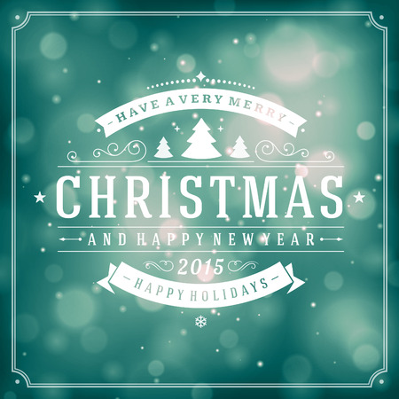 Christmas retro typography and light background. Merry Christmas holidays wish greeting card and vintage ornament decoration. Happy new year message. Vector illustration Eps 10.のイラスト素材