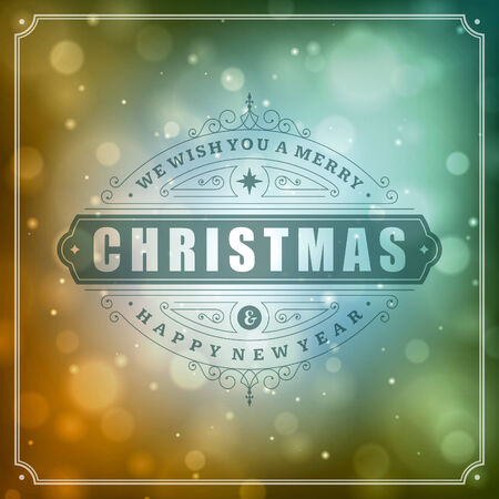 Christmas retro typography and light background. Merry Christmas holidays wish greeting card and vintage ornament decoration. Happy new year message. Vector illustration Eps 10.のイラスト素材