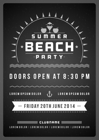 Retro summer party design poster or flyer. Night club event typography. Vector template illustrationのイラスト素材