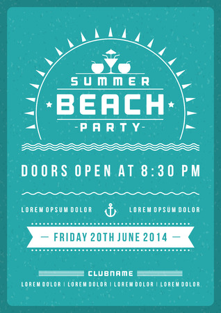 Retro summer party design poster or flyer. Night club event typography. Vector template illustrationのイラスト素材