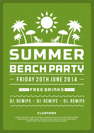 Retro summer party design poster or flyer. Night club event typography. Vector template illustrationのイラスト素材