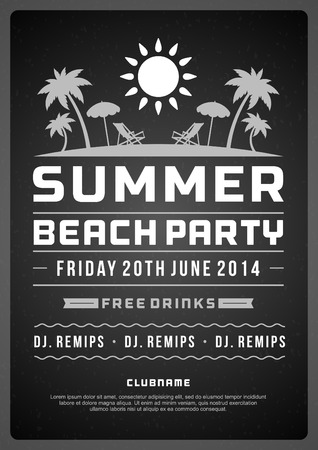 Retro summer party design poster or flyer. Night club event typography. Vector template illustrationのイラスト素材