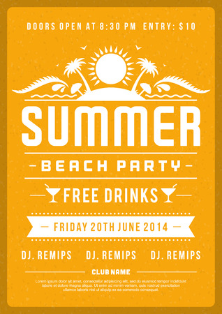 Retro summer party design poster or flyer. Night club event typography. Vector template illustrationのイラスト素材