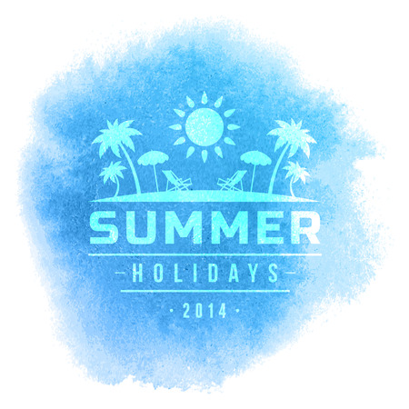 Summer vector typography. Summer beach vacation and tropical paradise watercolor vector poster or backgroundのイラスト素材