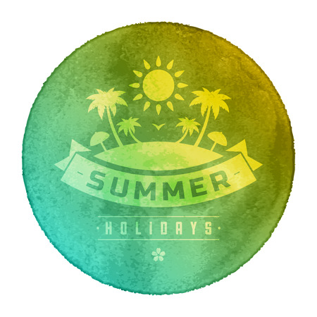 Summer vector typography. Summer beach vacation and tropical paradise watercolor vector poster or backgroundのイラスト素材