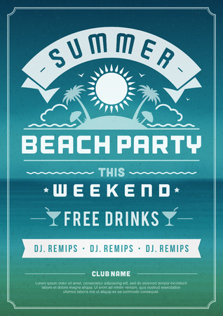 Retro summer party design poster or flyer. Night club event typography. Vector template illustrationのイラスト素材