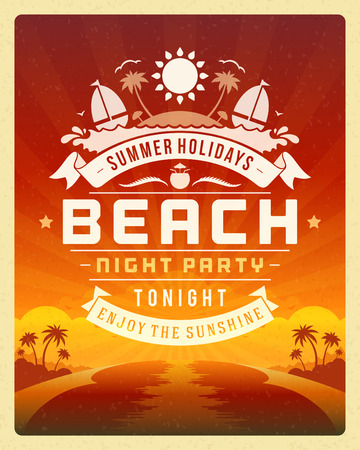 Retro summer party design poster or flyer. Night club event typography. Vector template illustrationのイラスト素材
