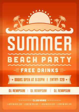 Retro summer party design poster or flyer. Night club event typography. Vector template illustrationのイラスト素材