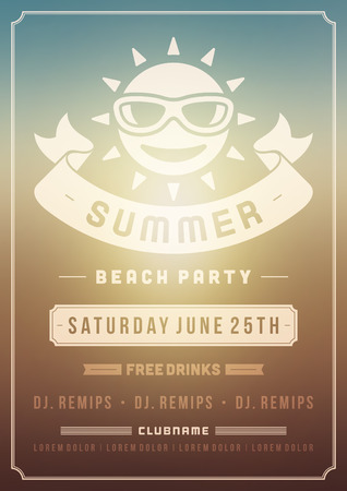 Retro summer party design poster or flyer. Night club event typography. Vector template illustrationのイラスト素材