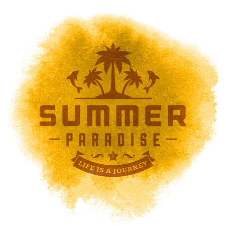 Summer vector typography. Summer beach vacation and tropical paradise watercolor vector poster or backgroundのイラスト素材