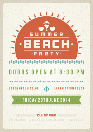Retro summer party design poster or flyer. Night club event typography. Vector template illustrationのイラスト素材