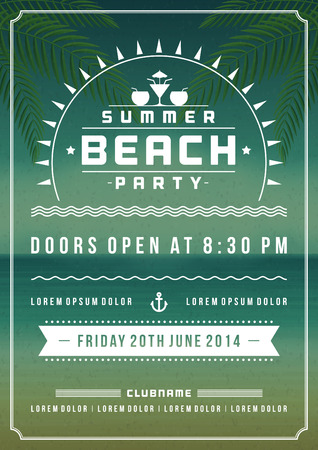 Retro summer party design poster or flyer. Night club event typography. Vector template illustrationのイラスト素材