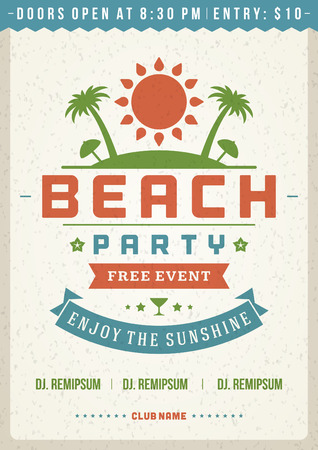 Retro summer party design poster or flyer. Night club event typography. Vector template illustrationのイラスト素材